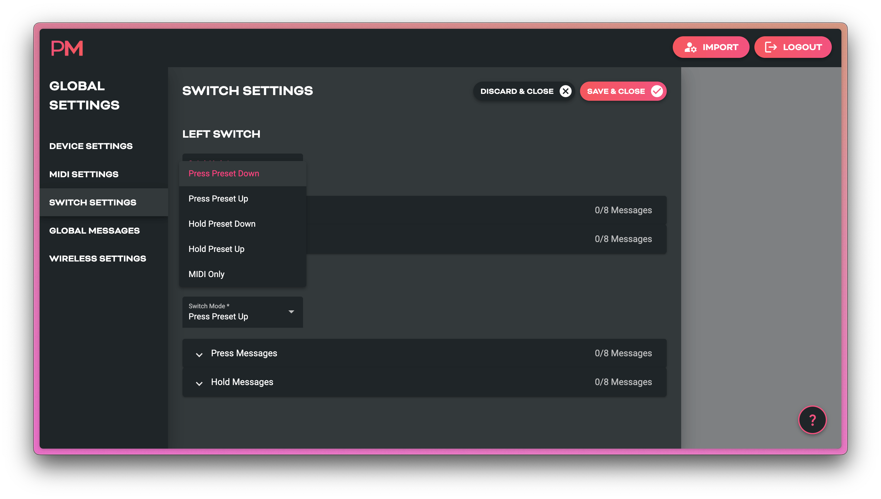 Scribble Global Switch Settings